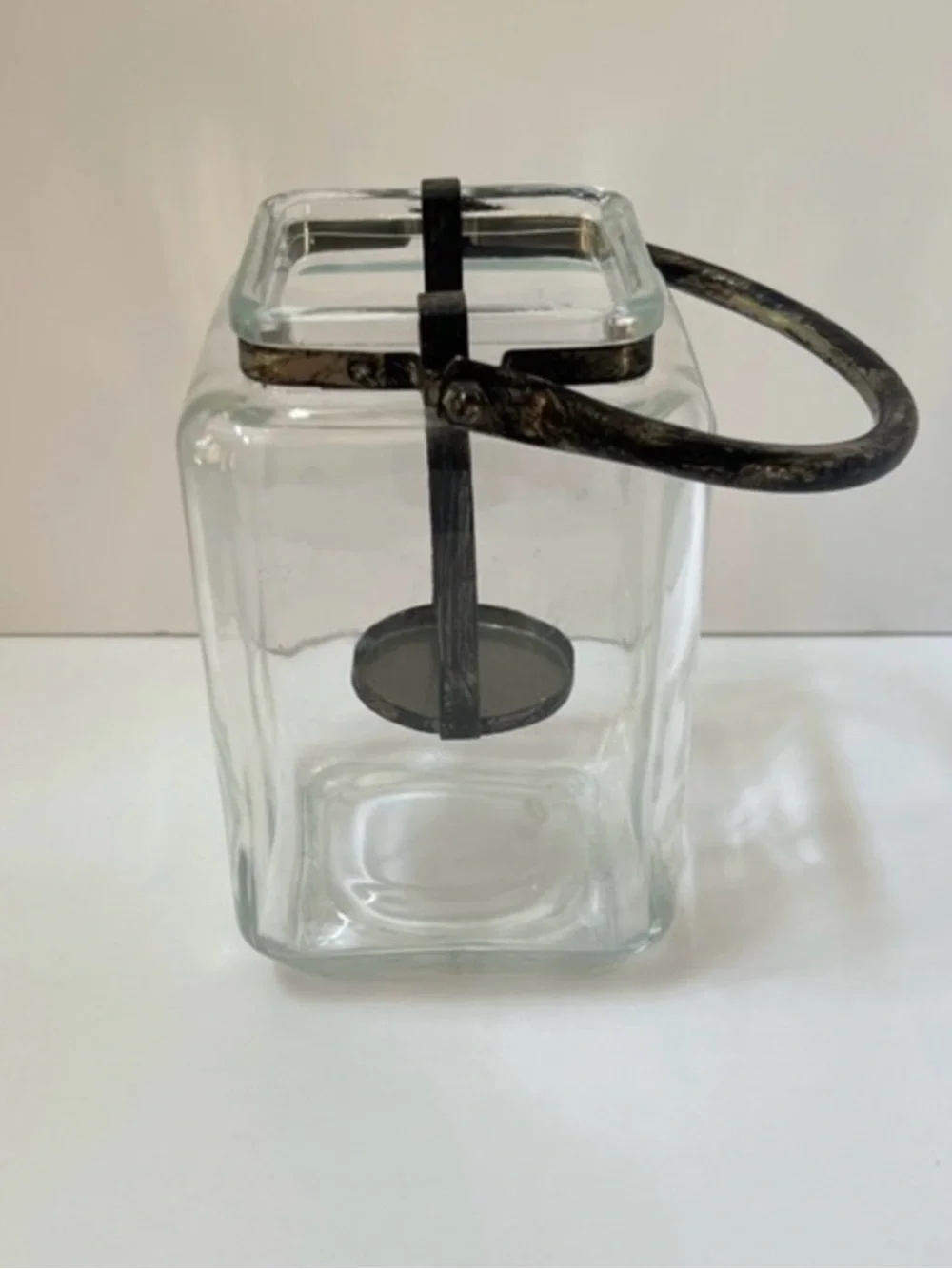Clear Glass Lantern Vase Candle Holder with Antique Brass Handle